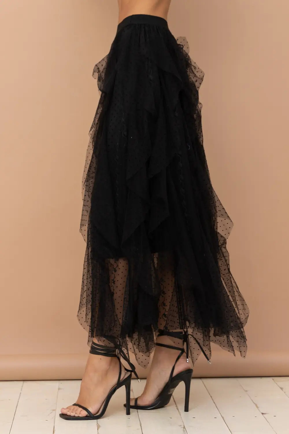 Black ruffle maxi skirt best sale