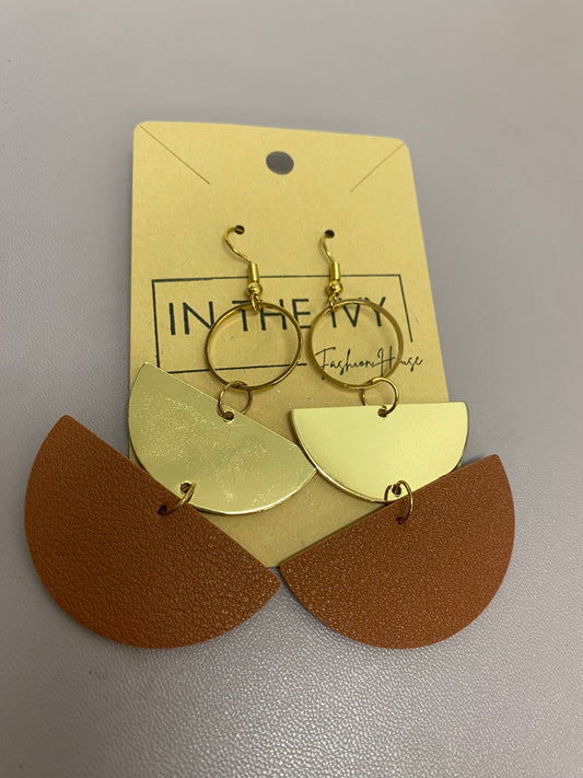 Gold & Leather Half Circle Dangles