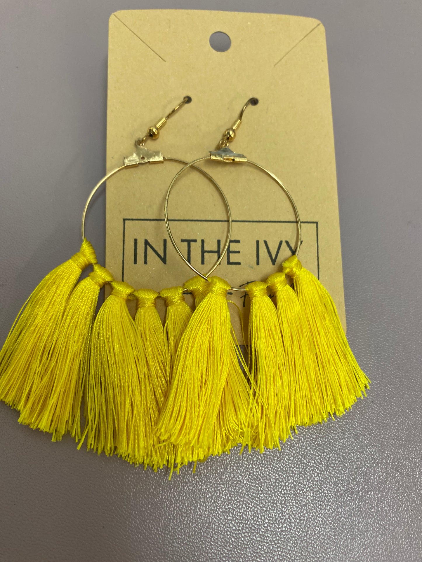 Large Gold Hoops w/ Yellow Tassles