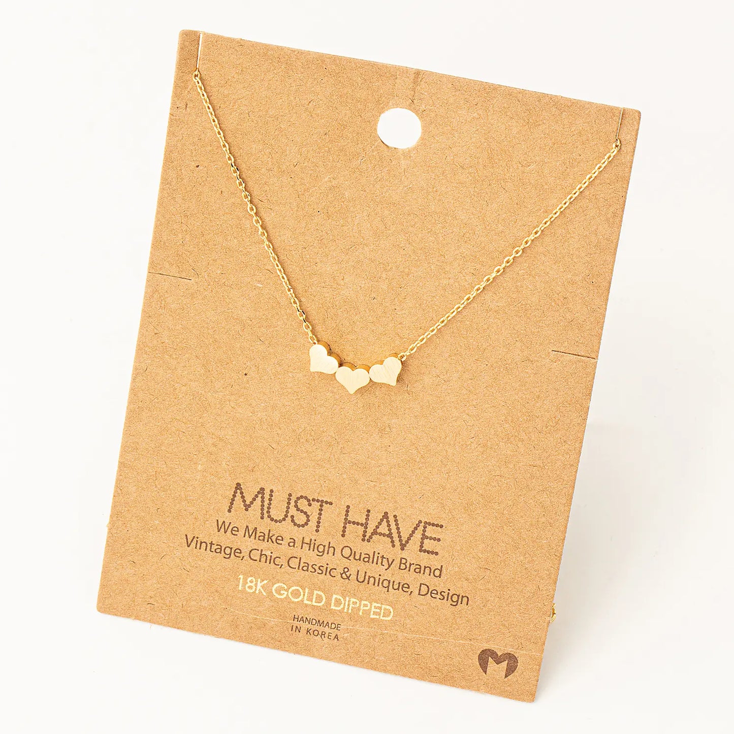 Three Dainty Hearts Necklace - Gold