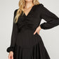 Long Sleeve Satin Ruched Dress