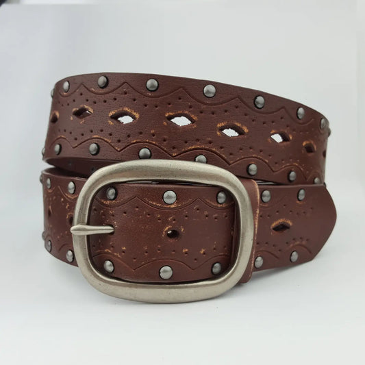 Hand Distressed Leather Studded Belt