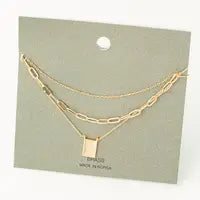 Layered Chain Rectangle Charm Necklace