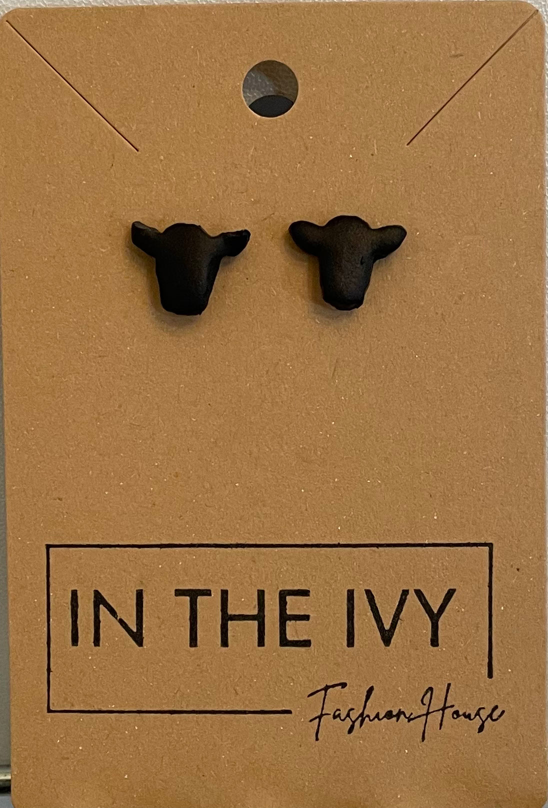 Black Cow Stud Earrings