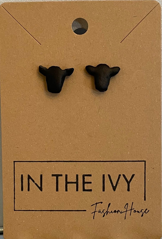 Black Cow Stud Earrings