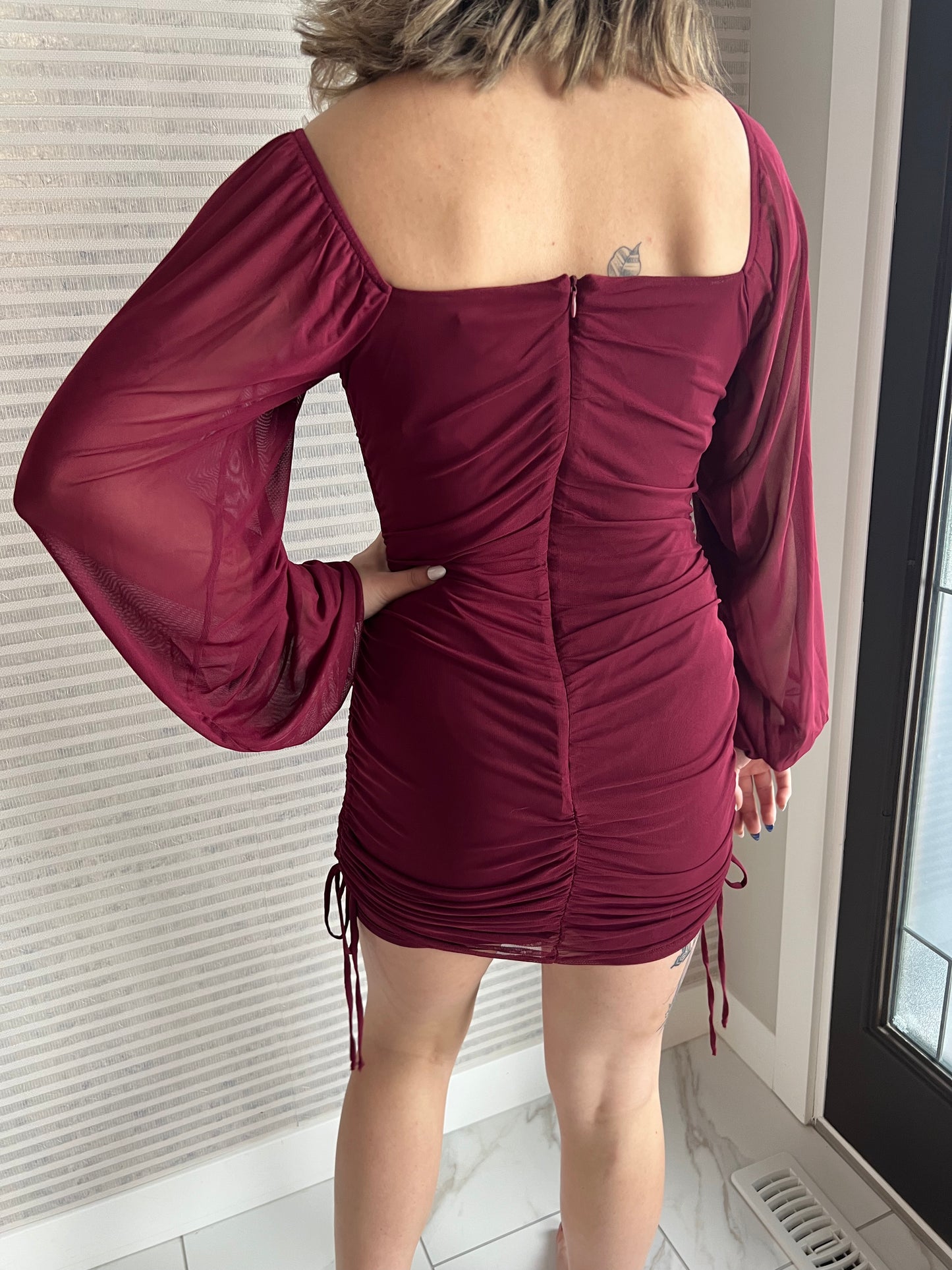 Long Sleeve Ruched Mini Dress