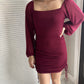 Long Sleeve Ruched Mini Dress