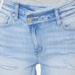 High Rise Crossover Denim Shorts