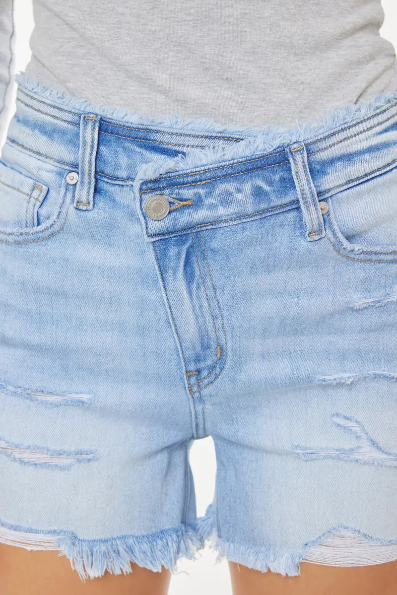 High Rise Crossover Denim Shorts